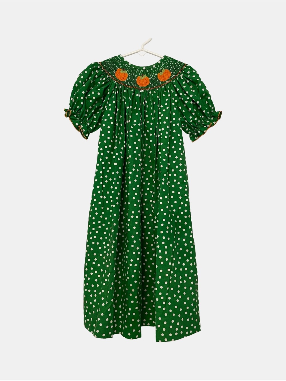 Southern Sunshine Girls Fall Green Polka Dot‎ Pumpkin Smocked Dress Size 5